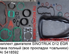 Ремкомплект двигателя SINOTRUK D12 EGR 2 клапана полный (все прокладки +сальн) HUATAI (5418592)